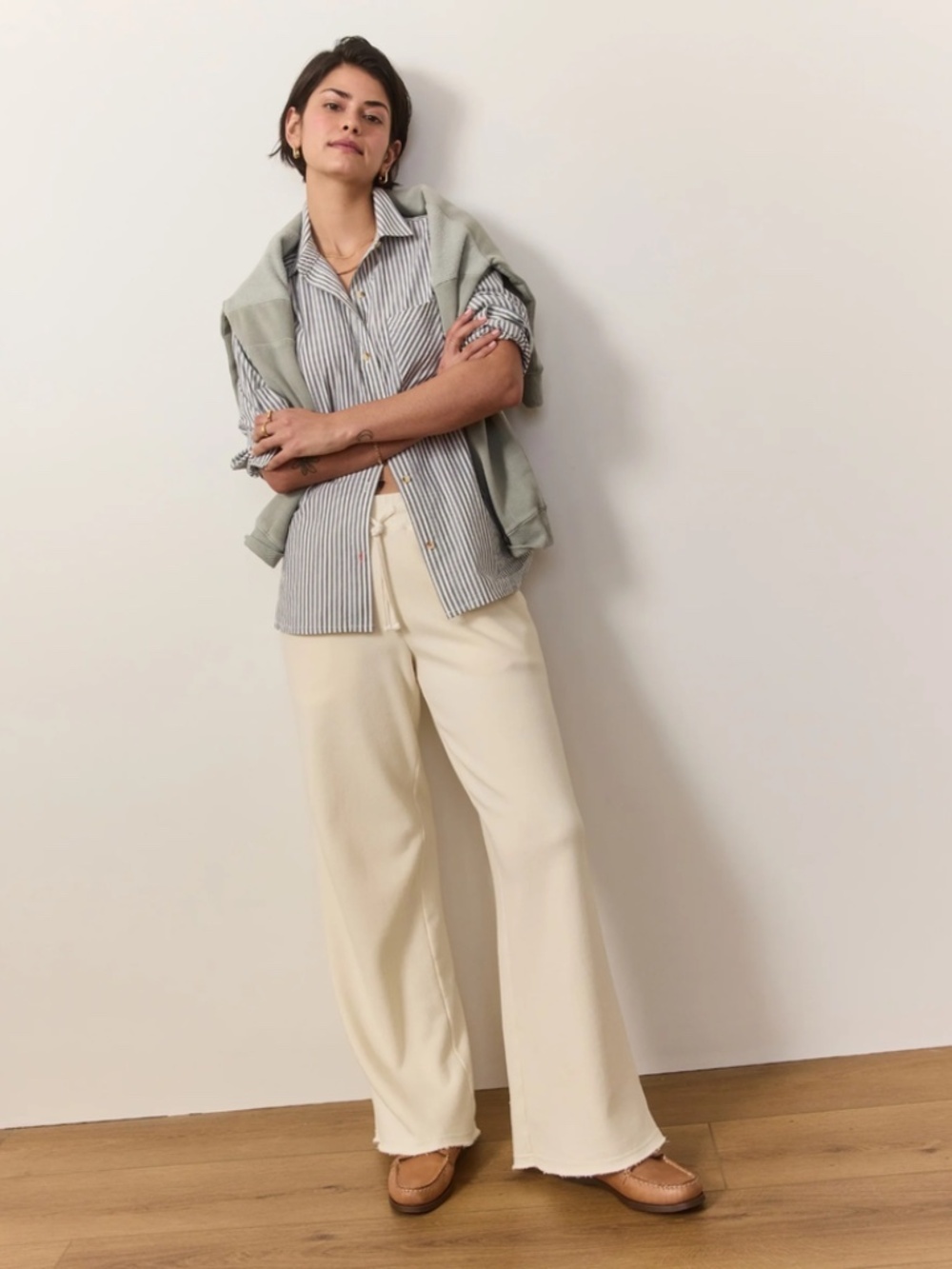 MARINE LAYER Cloud 9 Women’s L Cream Wide Leg Sweatpant Fleece Athleisure Cozy - Picture 4 of 16